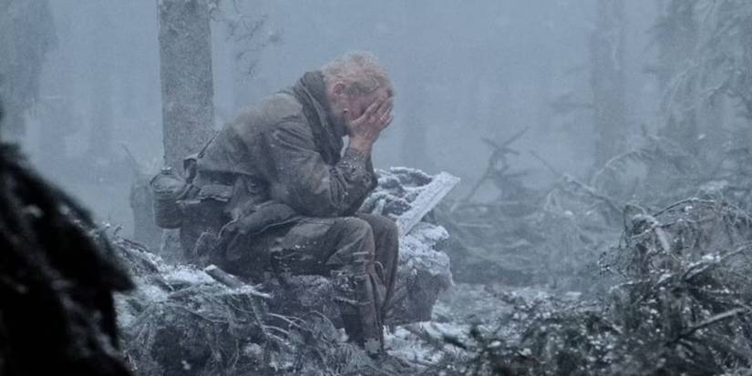 Buck (Neal McDonough) com as mãos na cabeça em Band of Brothers