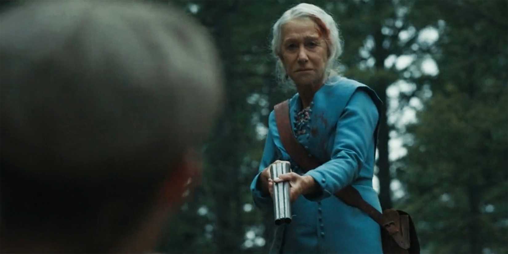Cara Dutton with her rifle pointed off screen in 1923 season 1 episode 1