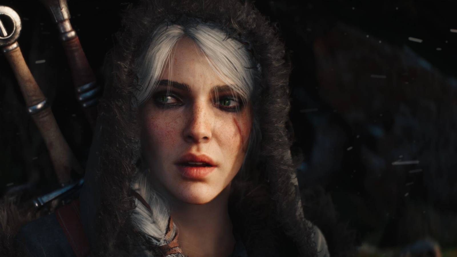 Ciri wearing a hood in the snow in The Witcher 4's tech demo