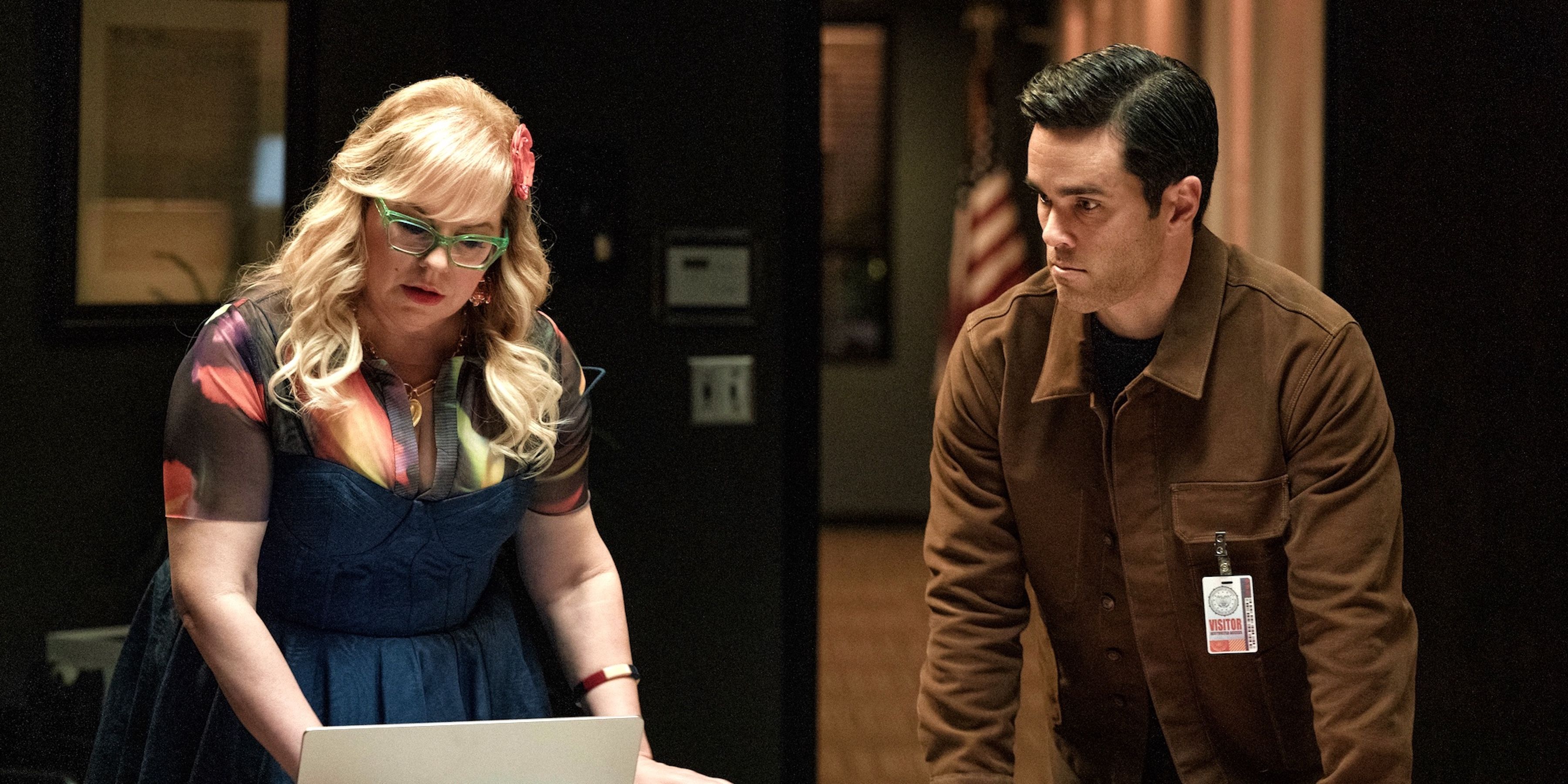 Kirsten Vangsness as Penelope Garcia and Ryan-James Hatanaka as Tyler Green in Criminal Minds: Evolution.