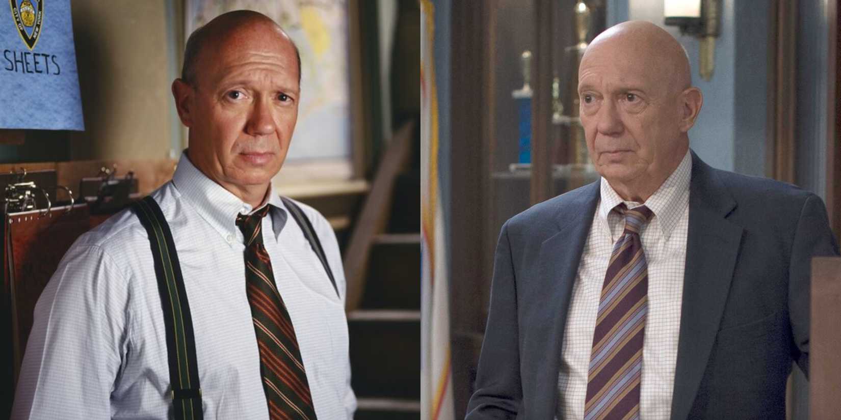 A split image features Captain Cragen at the start and end of his time in Law & Order: SVU