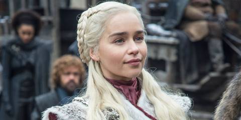Daenerys Targaryen (Emilia Clarke) in a white coat in Game of Thrones season 8