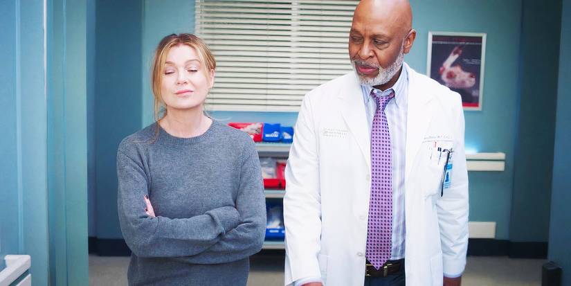 Ellen Pompeo as Meredith Grey and James Pickens Jr. as Richard Webber in Grey's Anatomy season 21 episode 18
