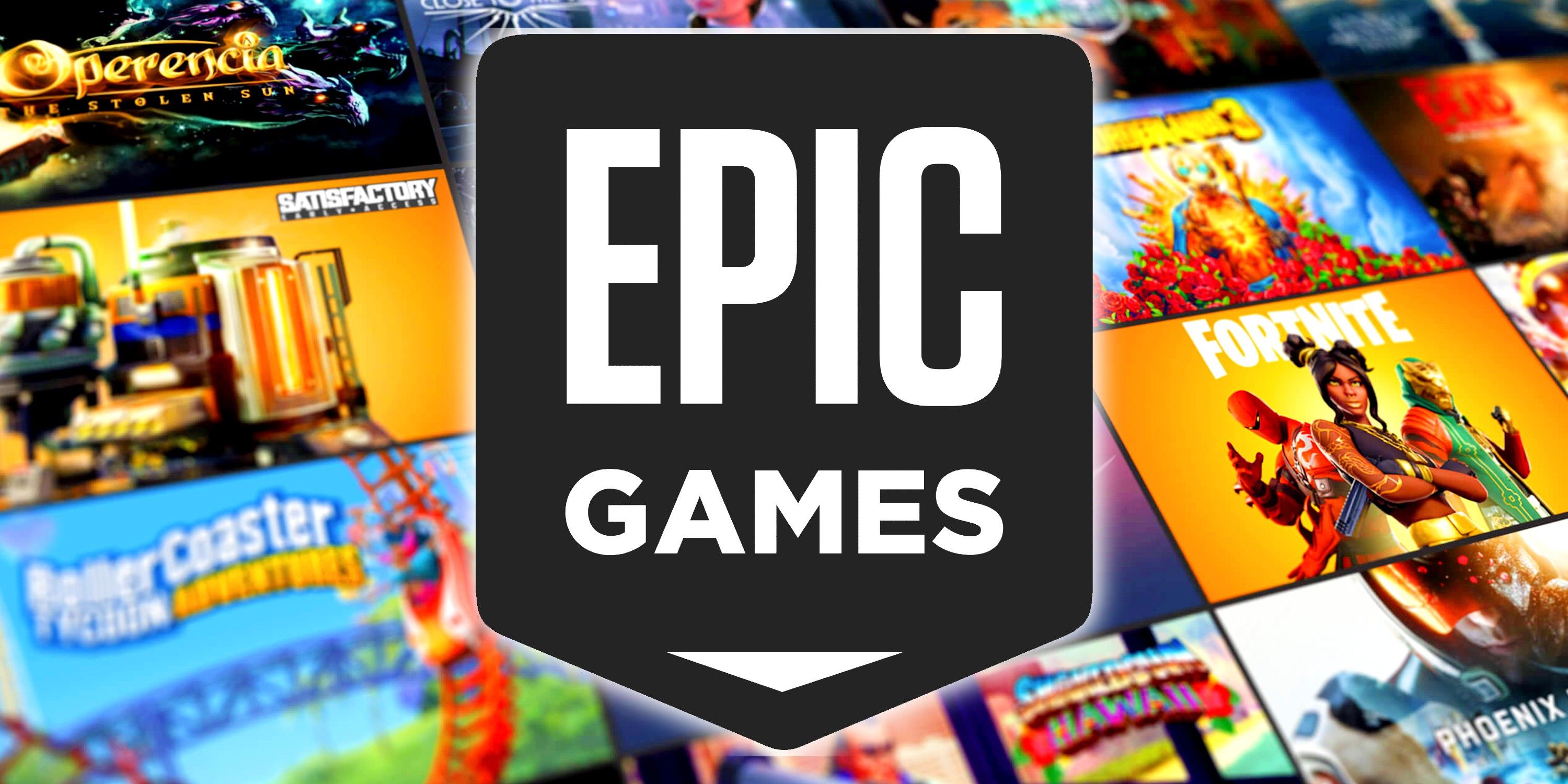 Epic Games logo sopra uno sfondo di giochi del negozio