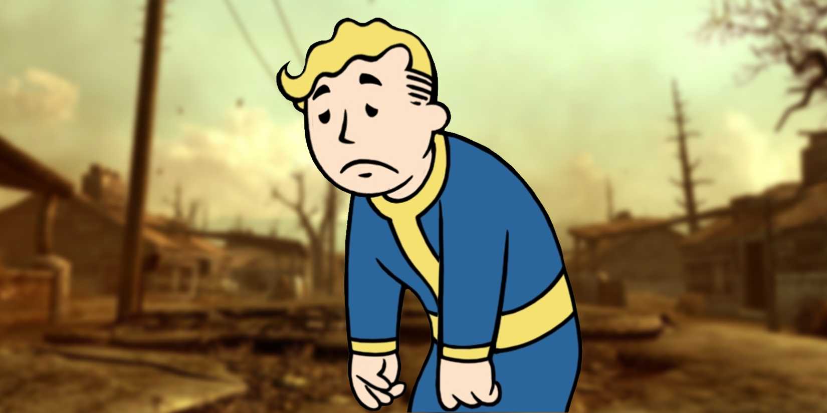Vault Boy looking disappointed in front of a landscape from Fallout 3