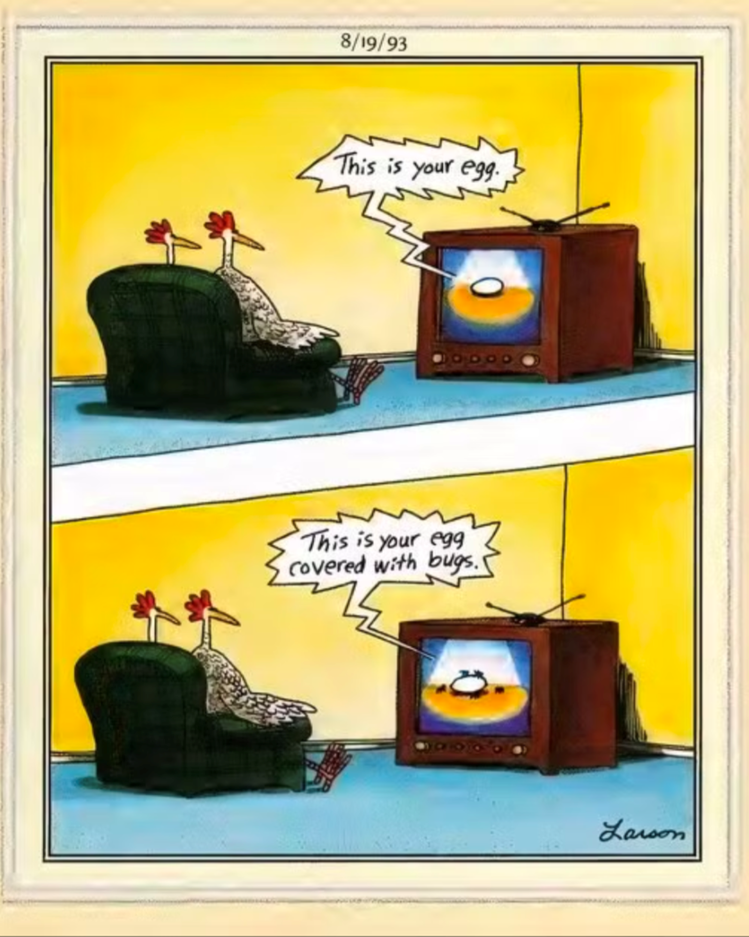 Far Side chicken egg commercial