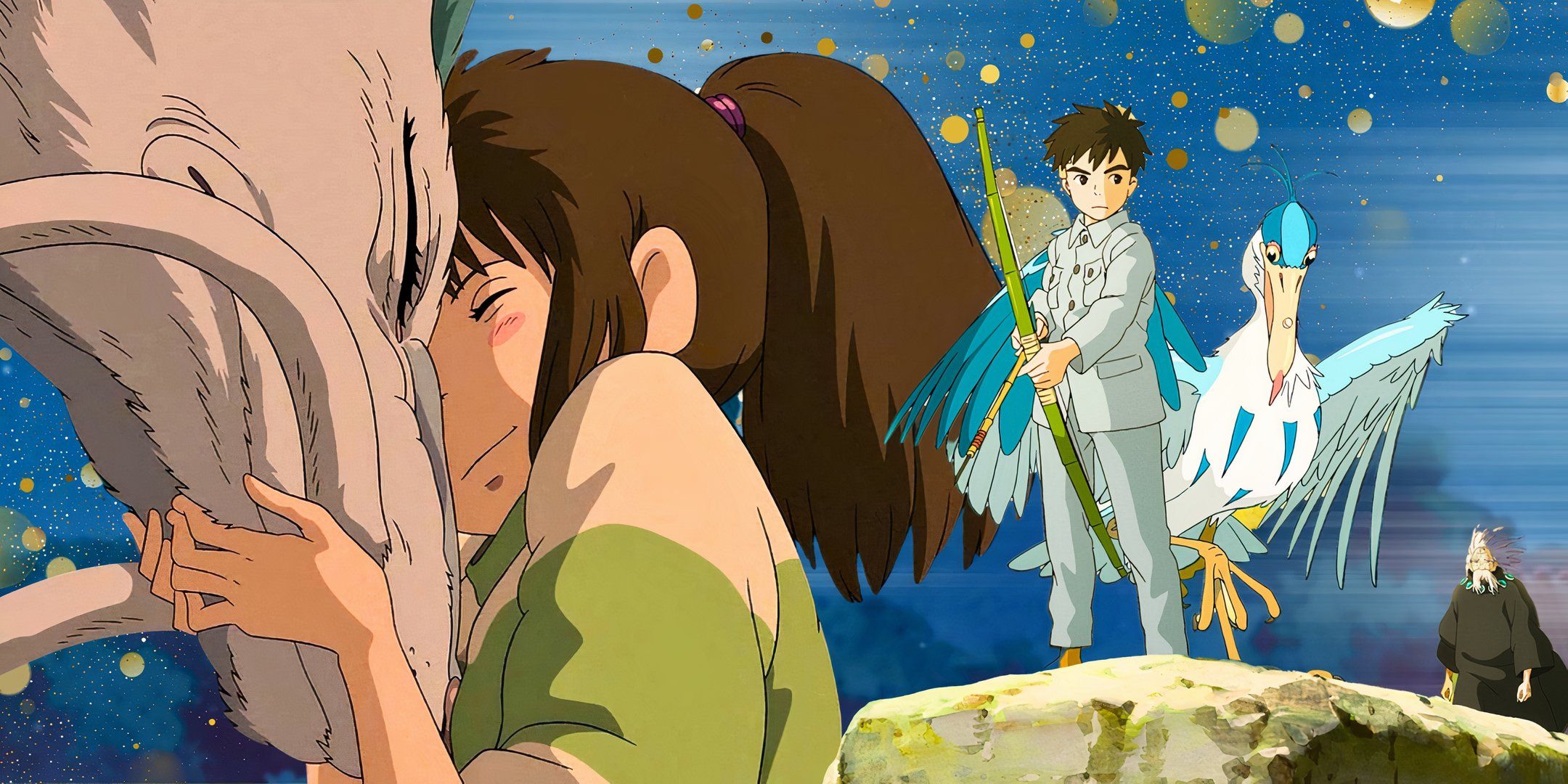 Collage image featuring Chihiro from Studio Ghibli's Spirited Away and Mahito from The Boy and the Heron.