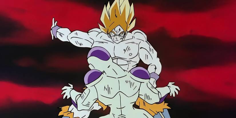 Goku dando vários tapas em Freeza para humilhar o vilão.