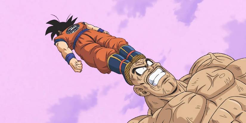 Goku standing on Nappa's head to prove that he is faster and stronger. 
