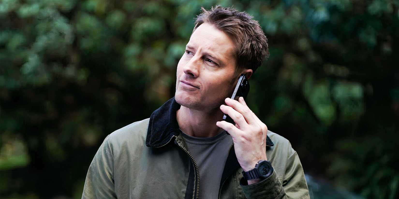 Colter Shaw (Justin Hartley) talks on a phone in Tracker season 2