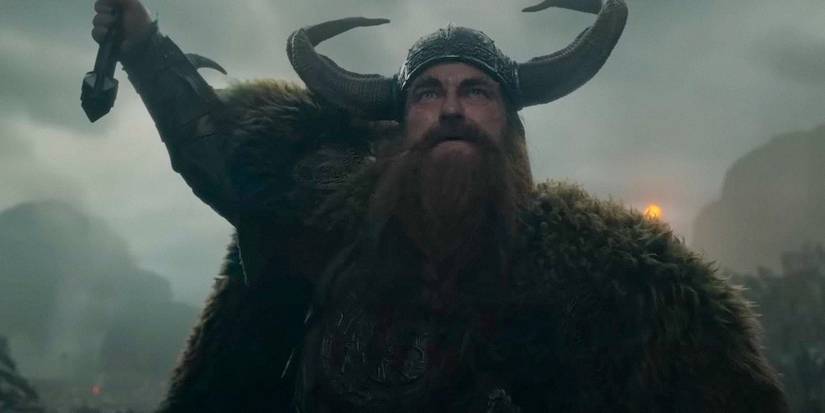Stoick (Gerard Butler) pronto para dar uma ordem em Como Treinar o Seu Dragão (2025)