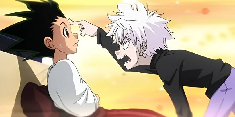 Hunter x Hunter Gon with a broken arm being scolded by Killua