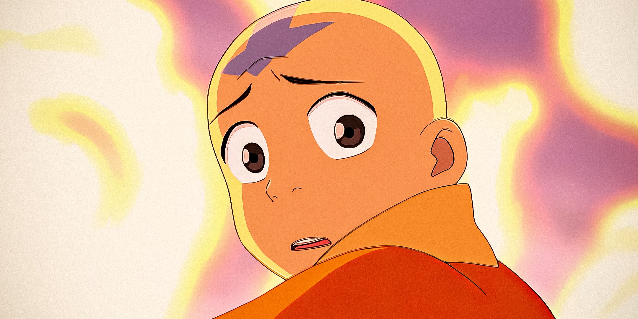 Aang com uma expressão assustada em Avatar: The Last Airbender
