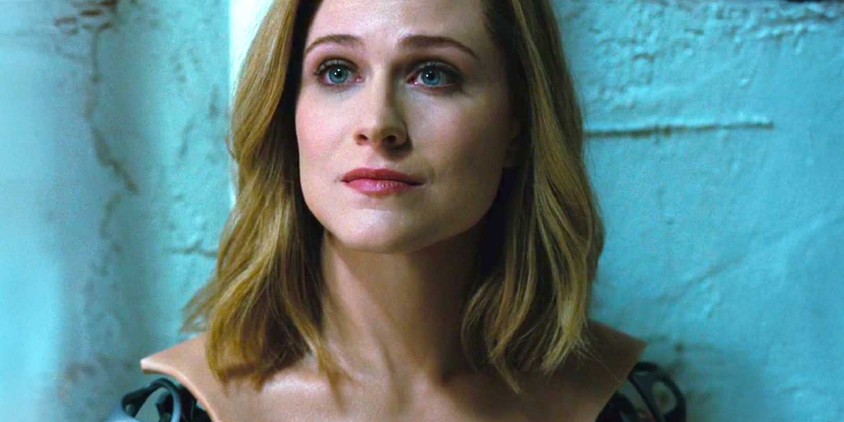 Dolores Abernathy (Evan Rachel Wood) looking teary-eyed in Westworld.