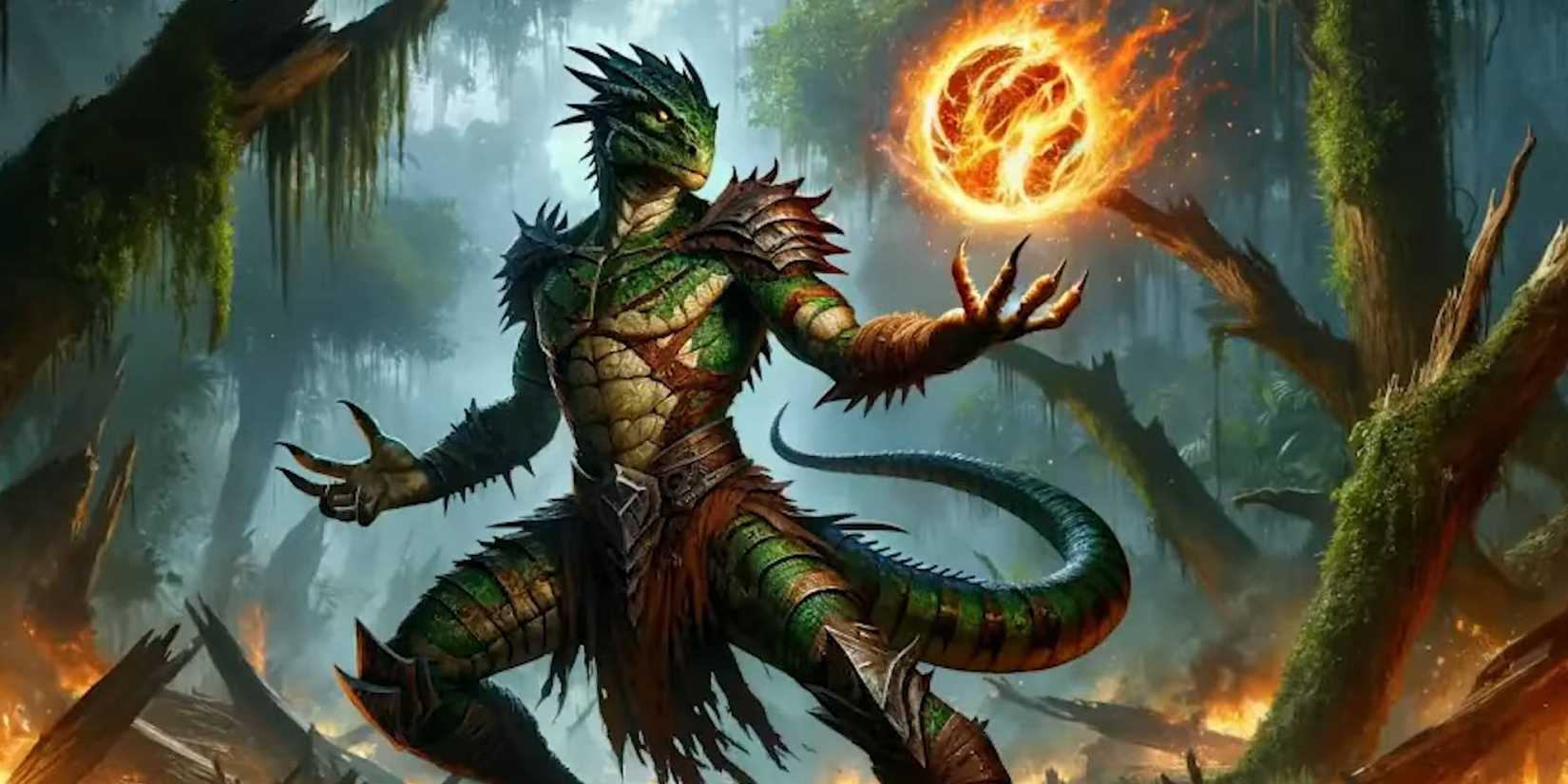 Dungeons and Dragons Circle of Wildfire Druid lizardfolk character