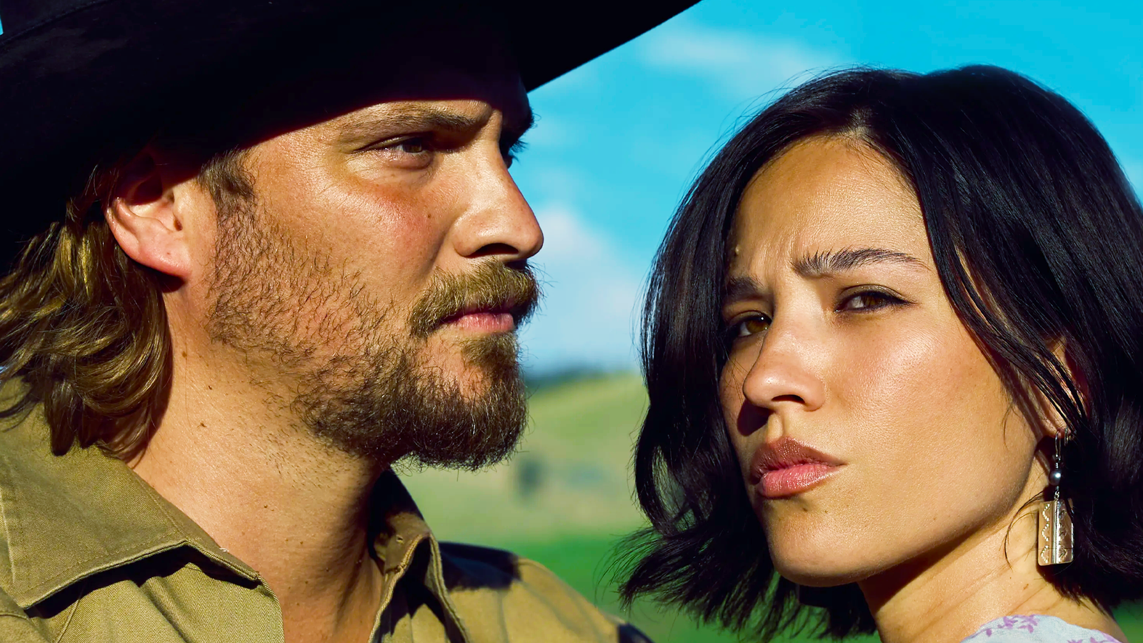 A close up of Kayce and Monica in Yellowstone