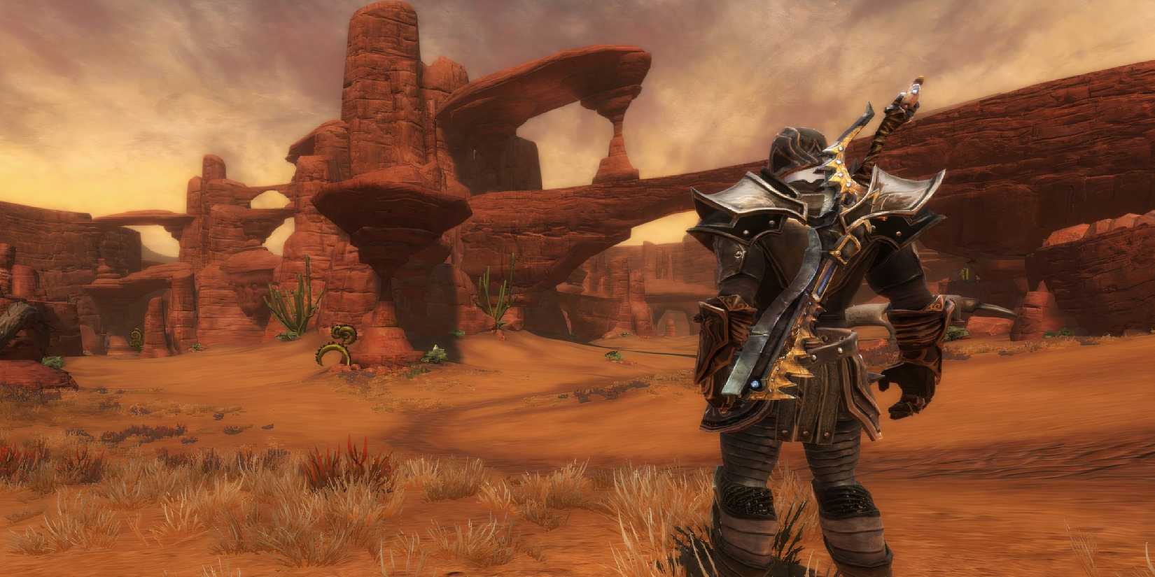 Kingdoms of Amalur Reckoning character looking out at a wasteland