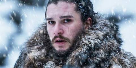 Kit Harington as Jon Snow looking scared beyond the wall in Game of Thrones season 7