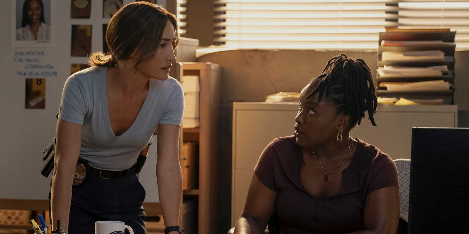 Maggie Q's Renée looking in thought and Courtney Taylor's Samira looking intrigued in Ballard
