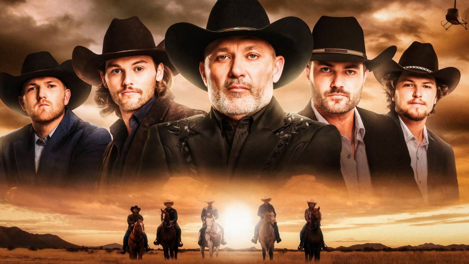 mcnee dynasty still with cast in black cowboy hats