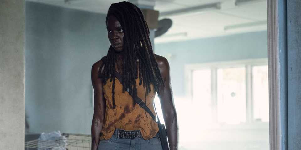 Michonne looking serious in The Walking Dead