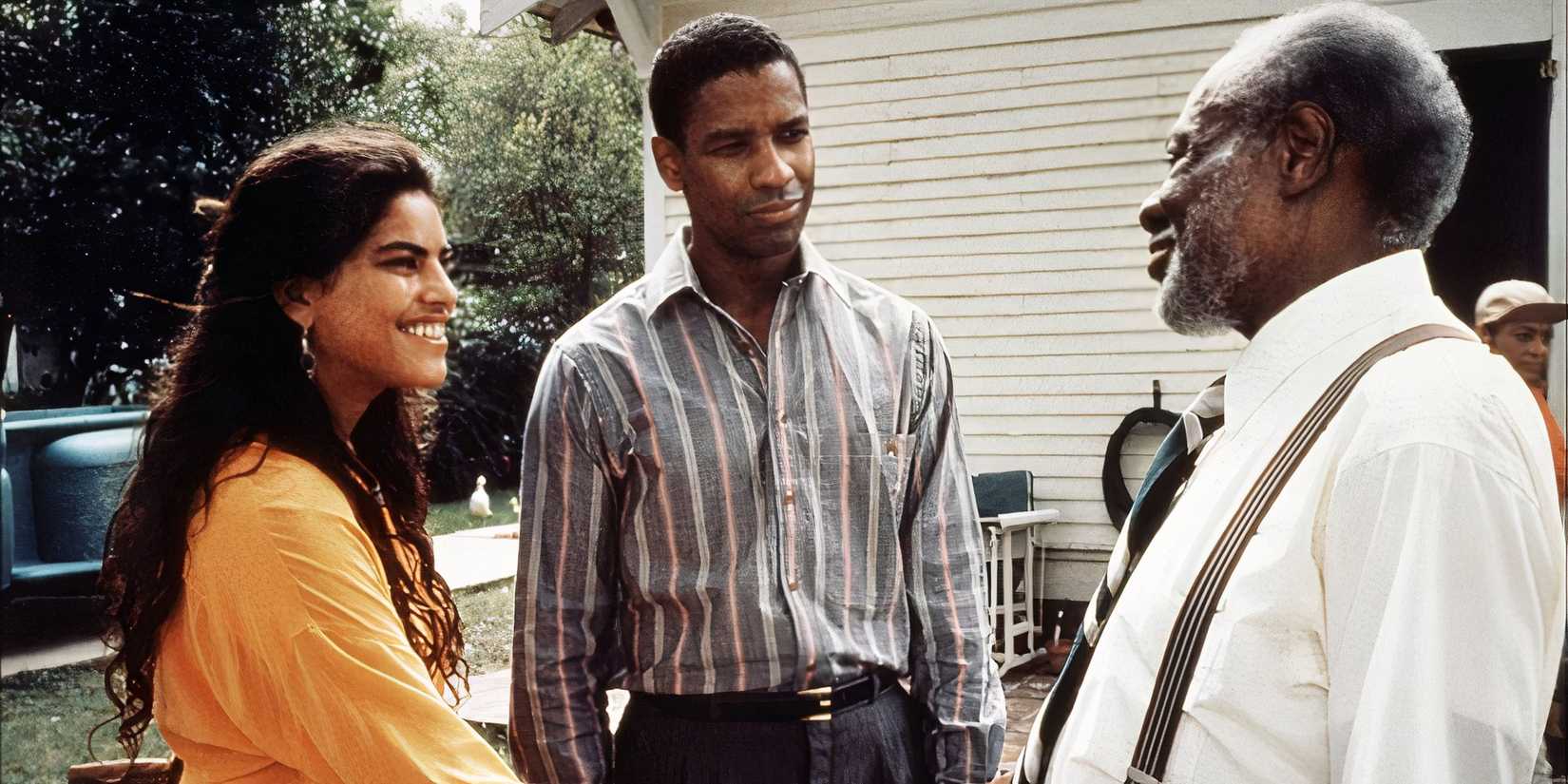 Demetrius smiles as Mina shakes his father's hand in Mississippi Masala