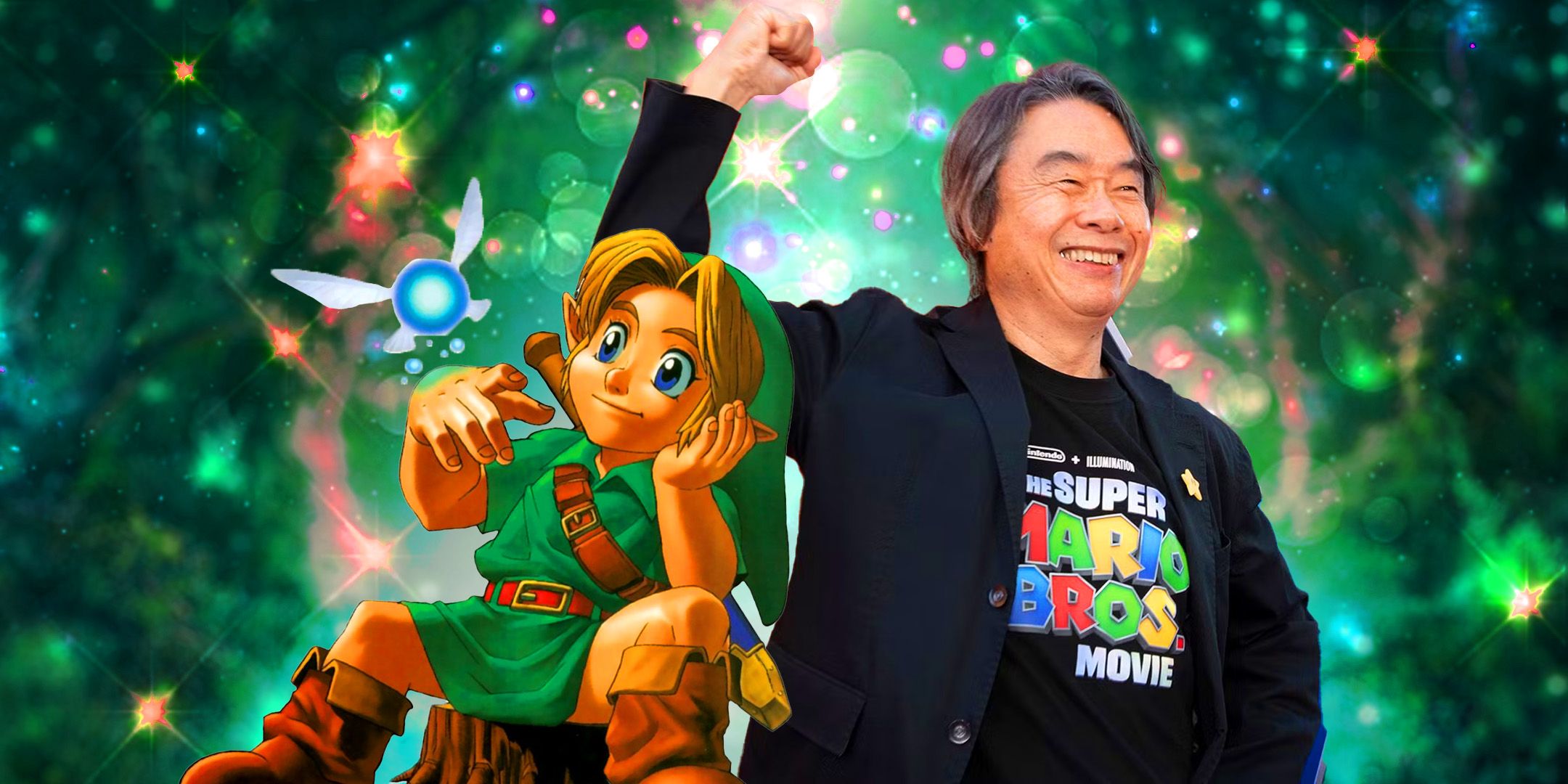 Miyamoto com Link de Ocarina of Time