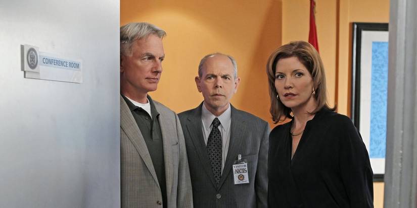 Mark Harmon as Jethro Gibbs, Joe Spano as Tobias Fornell, and Melinda McGraw as Diane Sterling in NCIS