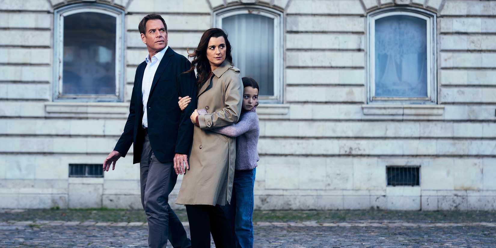 Michael Weatherly as Tony DiNozzo, Cote de Pablo as Ziva David, and Isla Gie as Tali in NCIS: Tony & Ziva