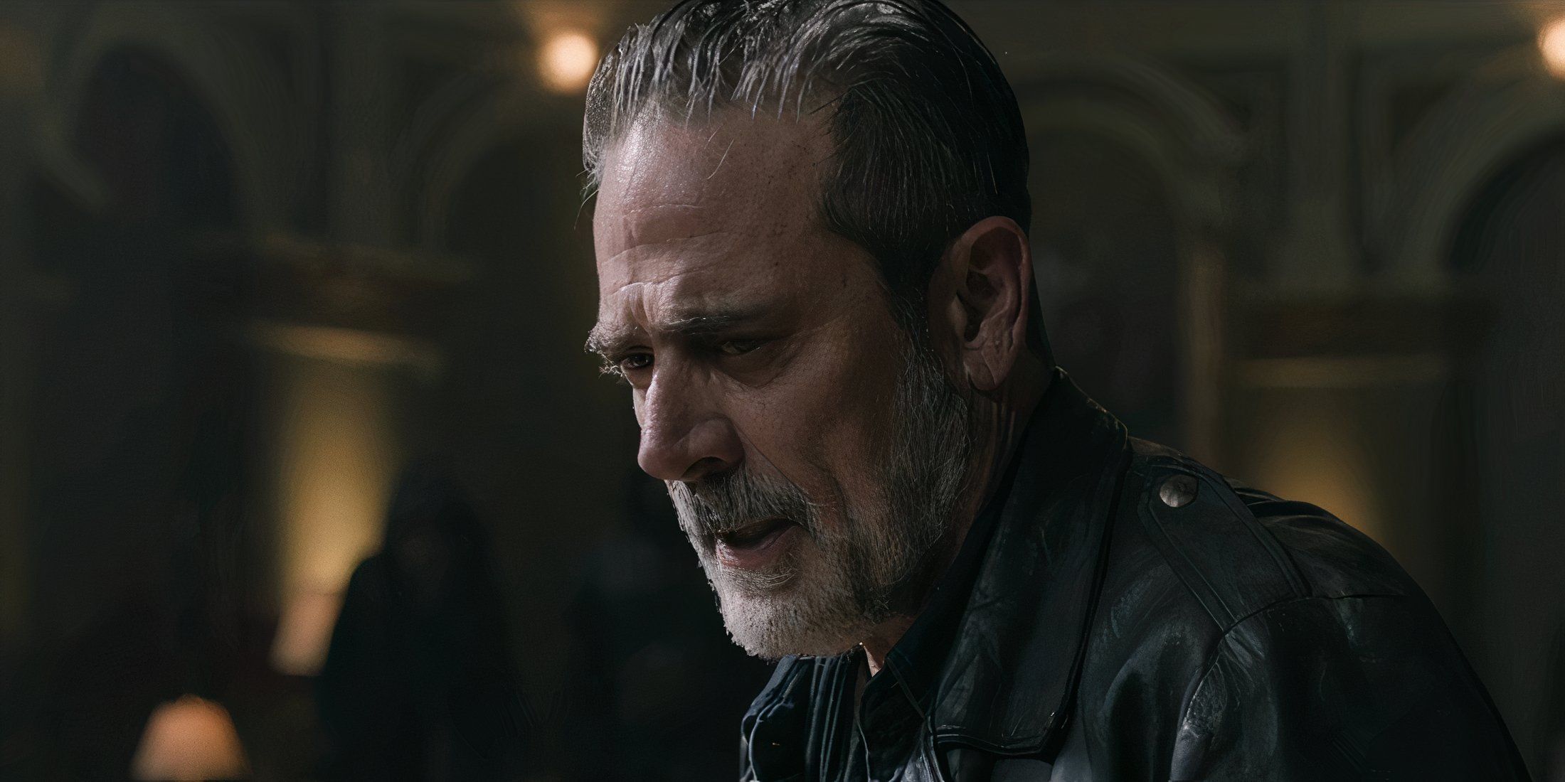 Negan looking down at the Croat disappointed in The Walking Dead Dead City season 2 episode 6