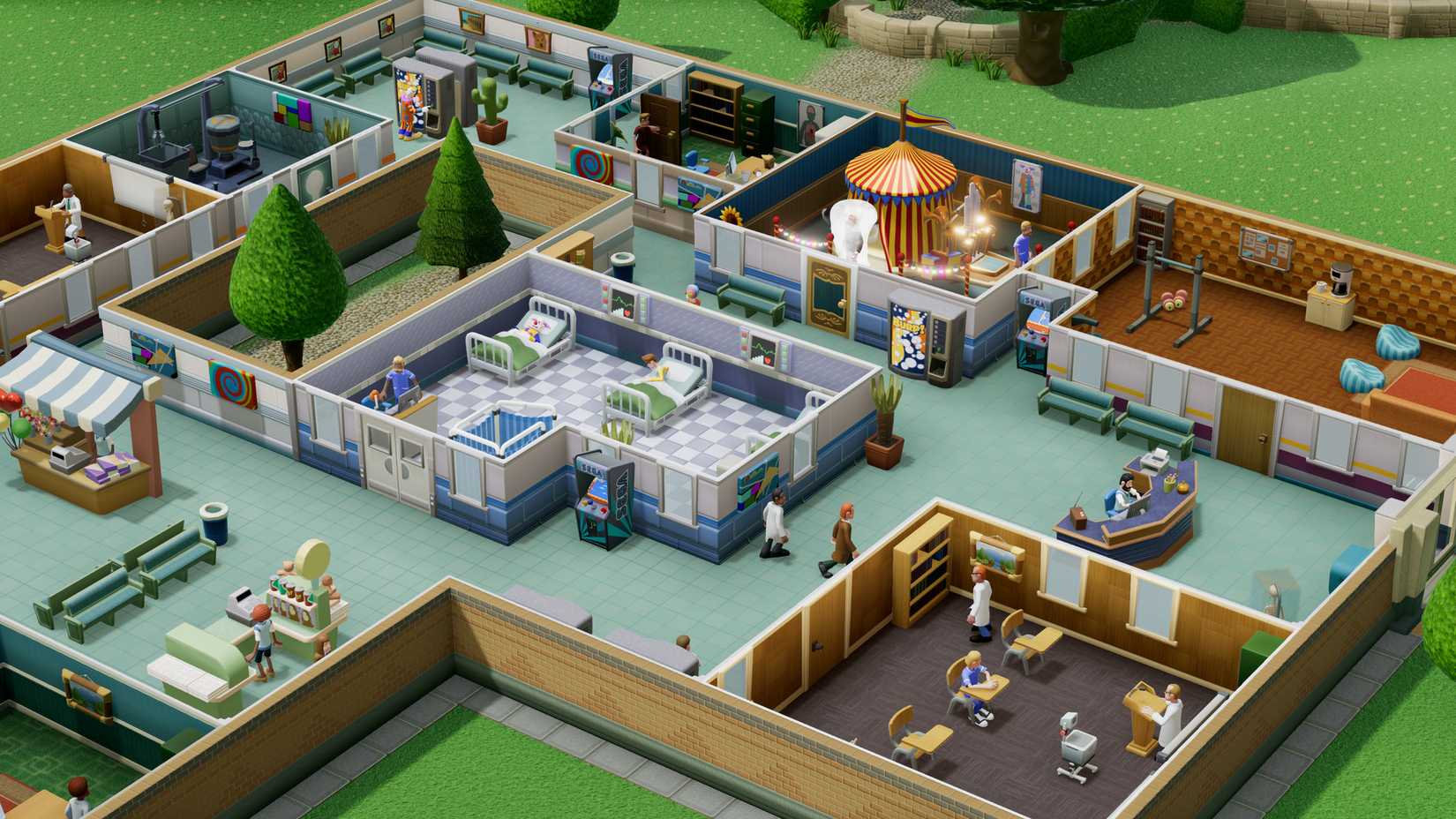Overview of a hospital with many rooms in two point hospital