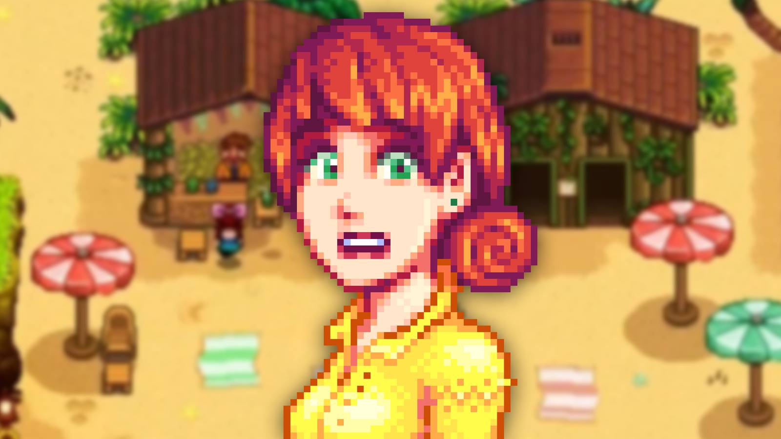 Penny in front of the Stardew Valley Resort