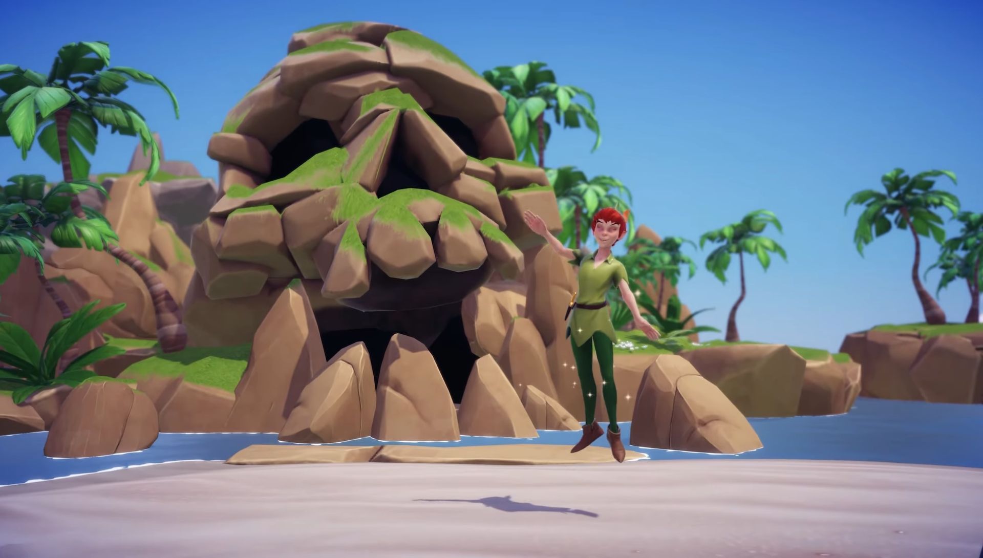 Peter Pan outside of skull rock in Disney Dreamlight Valley