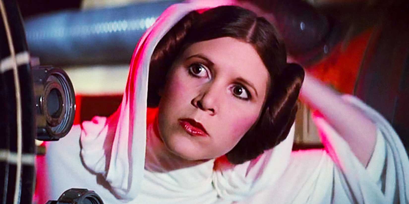 Princess Leia peeking out from under her hood in A New Hope