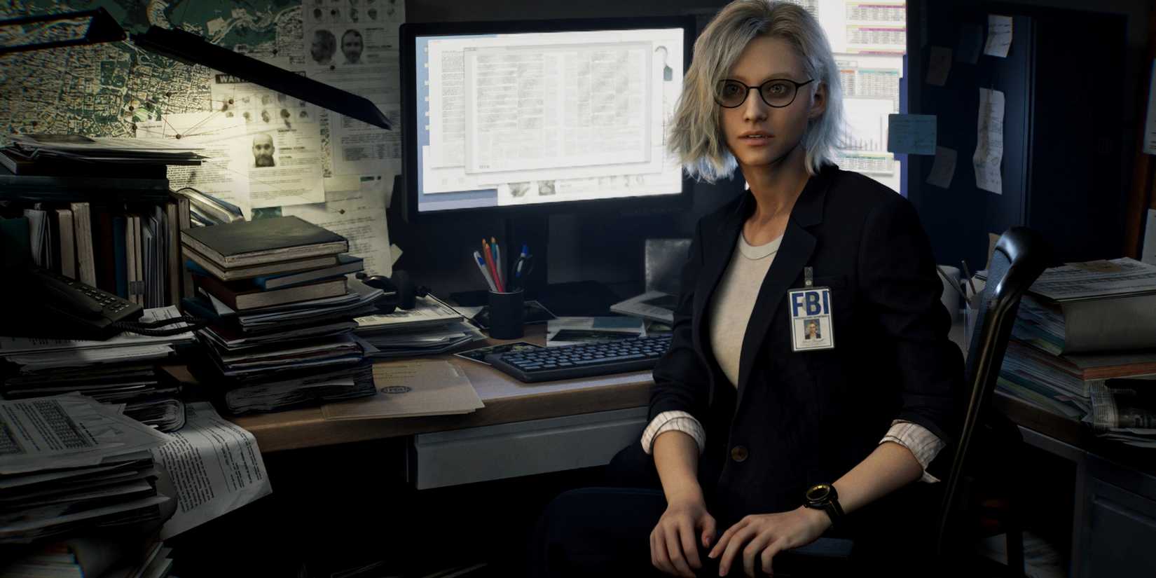 Grace Ashcroft in her office in Resident Evil Requiem.
