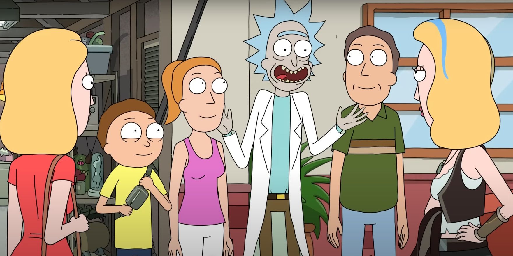 Rick parla con la famiglia in Rick and Morty