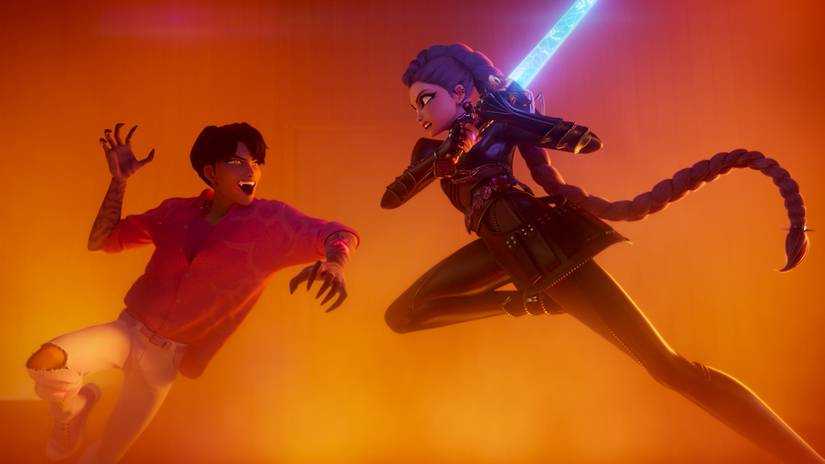 Rumi & Jin fighting in KPop Demon Hunters