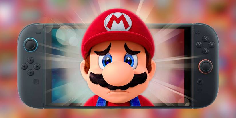 Sad Mario over a Nintendo Switch 2 console