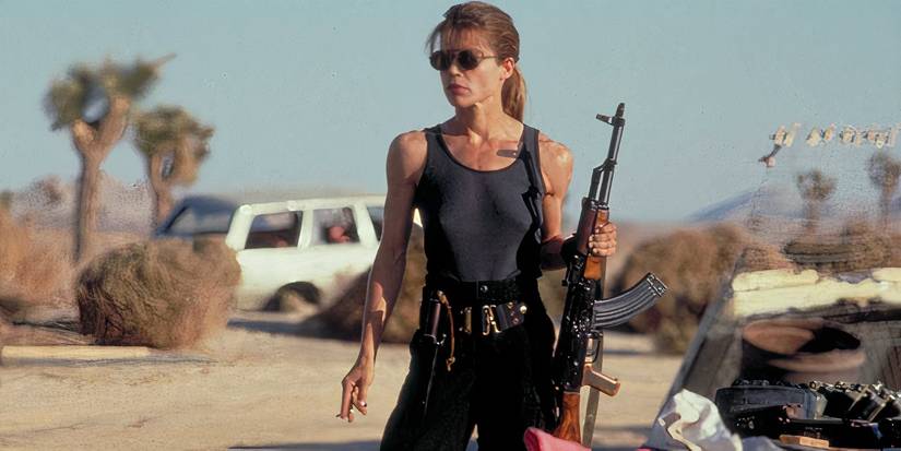 Linda Hamilton como Sarah Connor em O Exterminador do Futuro 2: O Julgamento Final