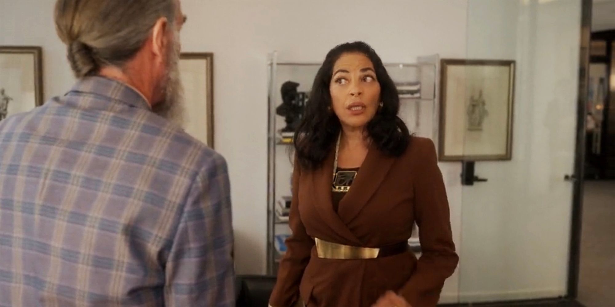 Seema looks surprised in And Just Like That season 3 talking to Elliot