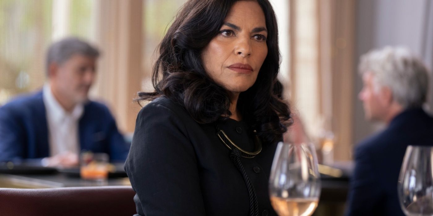 Seema (Sarita Choudhury) looking annoyed at a restaurant in in And Just Like That season 3, episode 2