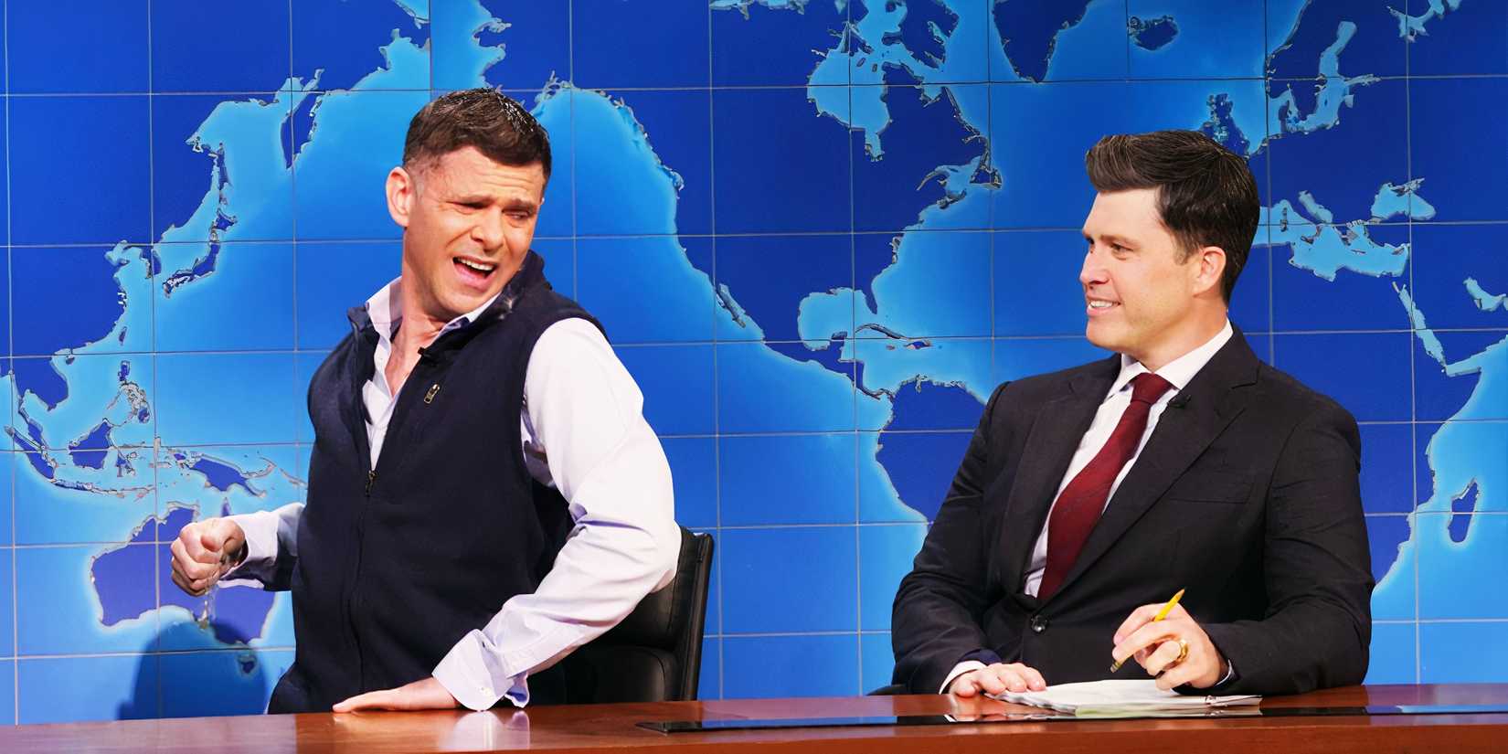 image of SNL's Mikey Day and Colin Jost on Weekend Update