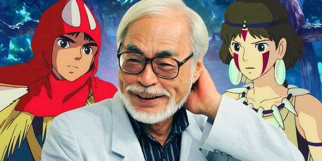 Studio Ghibli - Hayao Miyazaki in front of Princess Mononoke's San and Ashitaka featured image