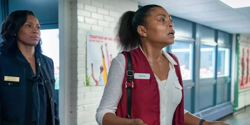 Taraji P. Henson standing and talking to authorities in Straw