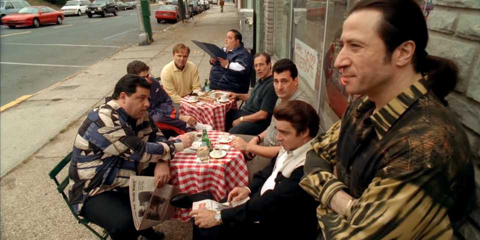 The guys sitting outside Satriale's in The Sopranos