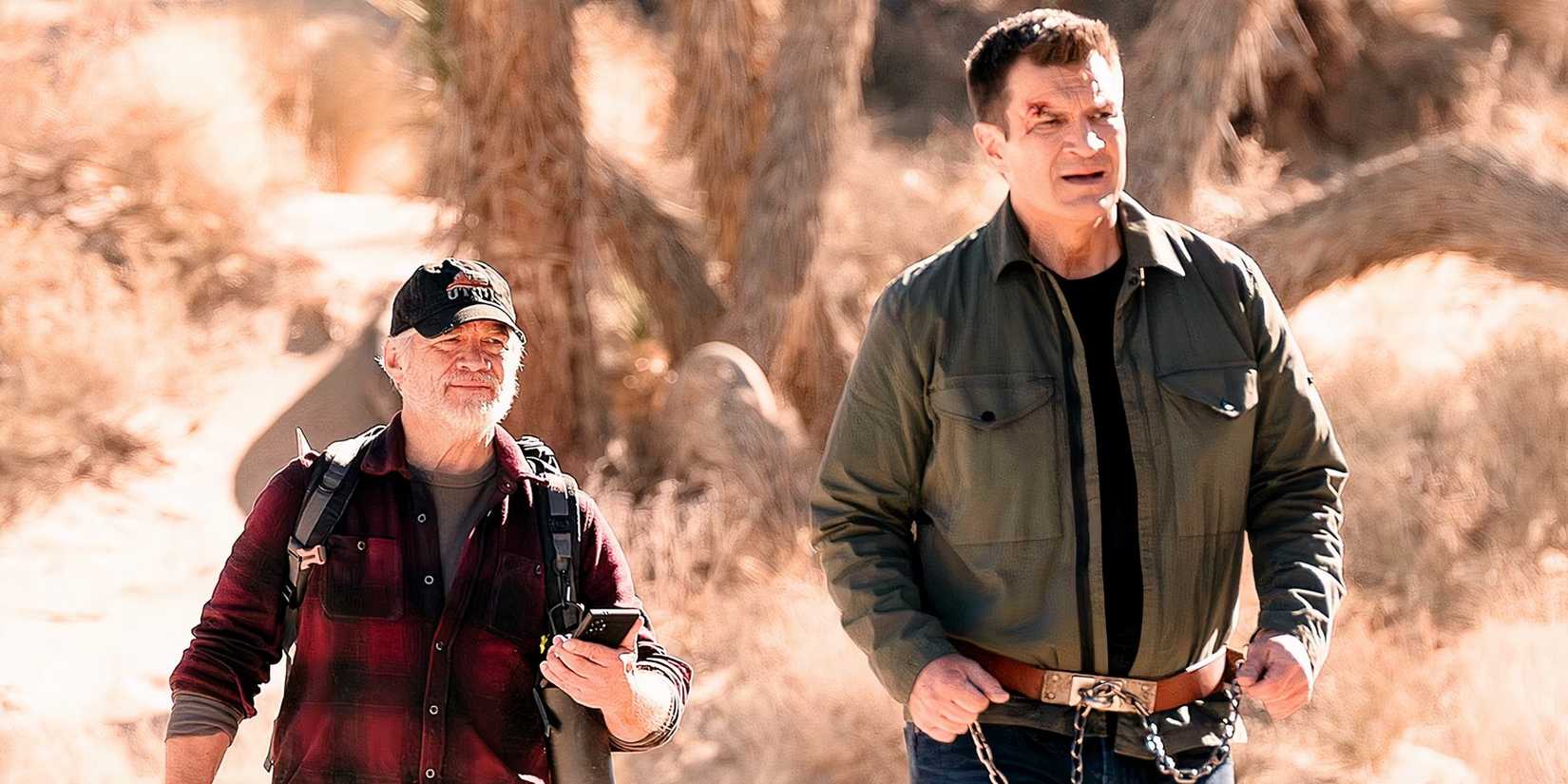 Matthew Glave as Oscar Hutchinson and Nathan Fillion as John Nolan in The Rookie