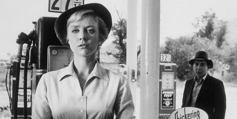 The Twilight Zone The Hitch-Hiker Nan at the gas station with the hitchhiker behind her