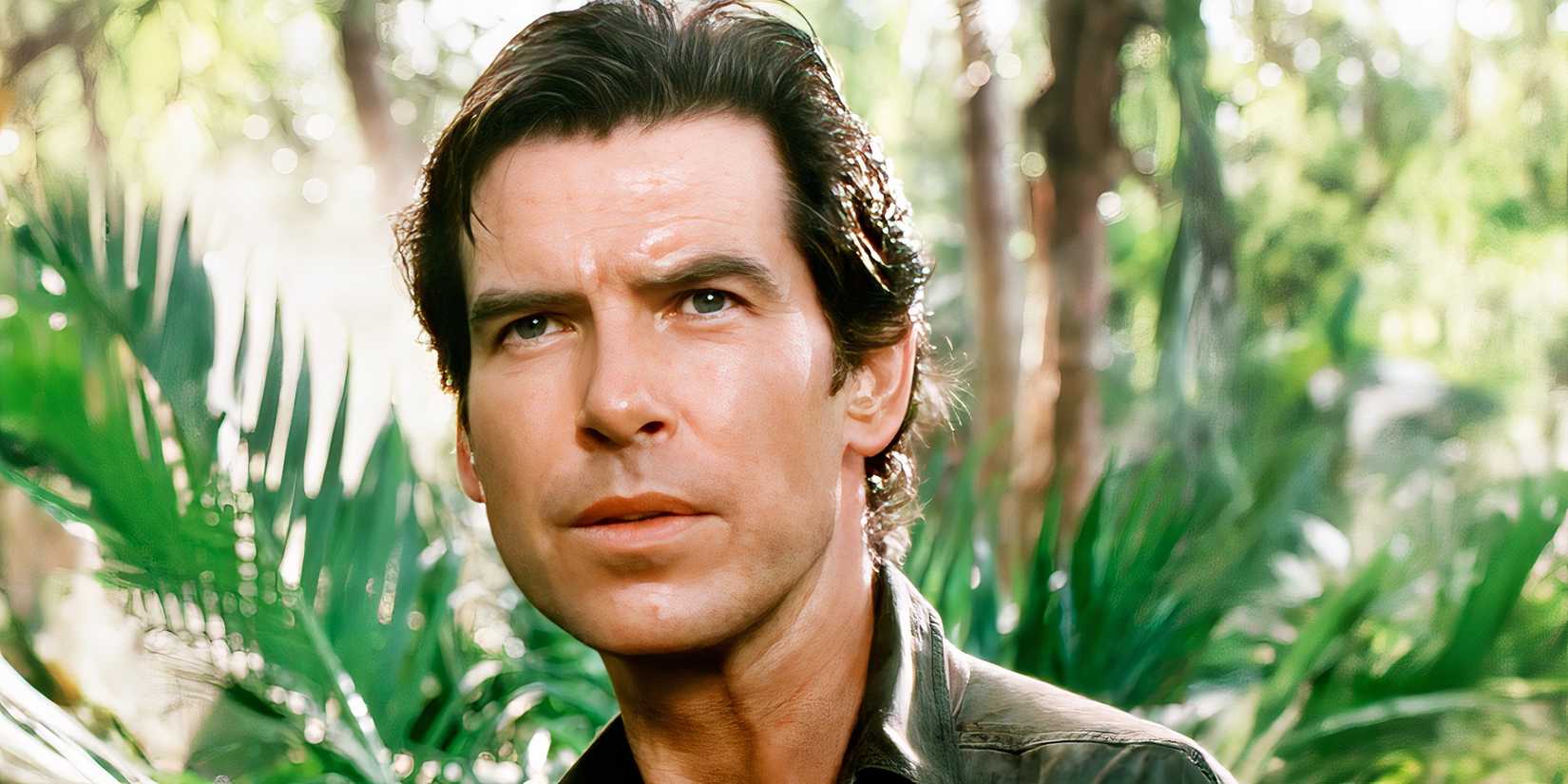 Pierce Brosnan as James Bond in a forest in GoldenEye