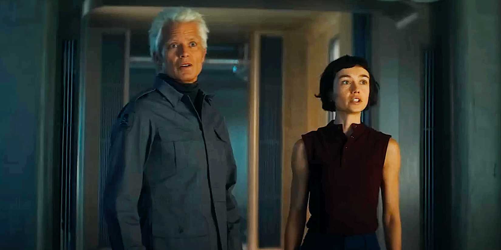 Timothy Olyphant as Kirsch and Sydney Chandler as Wendy in Alien Earth