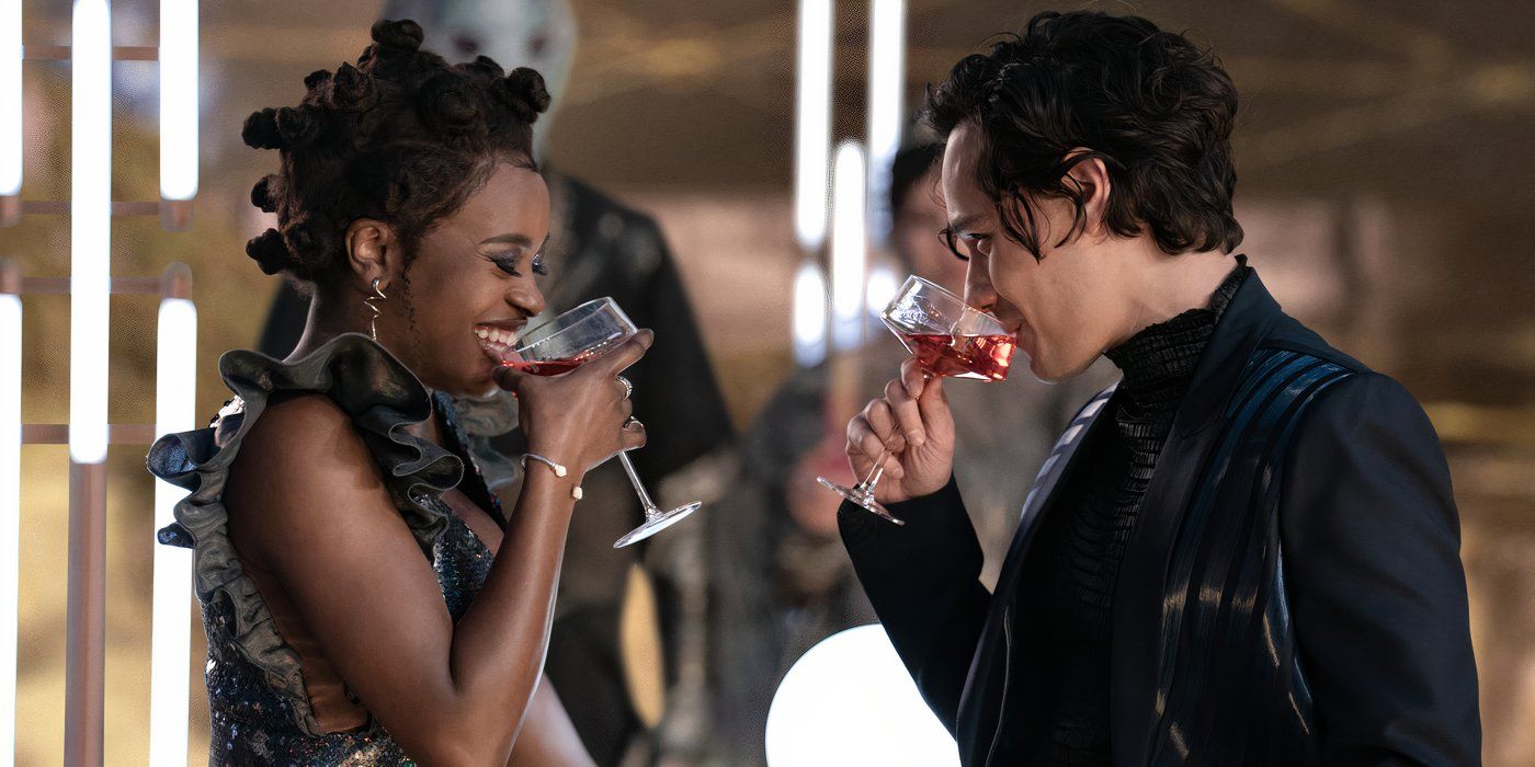 Uhura sharing a drink with someone in Star Trek Strange New Worlds